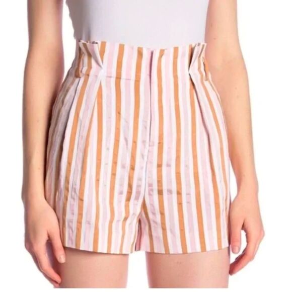 FRAME High-Waisted Pleated Shorts – Striped, Size 8 - Picture 1 of 7